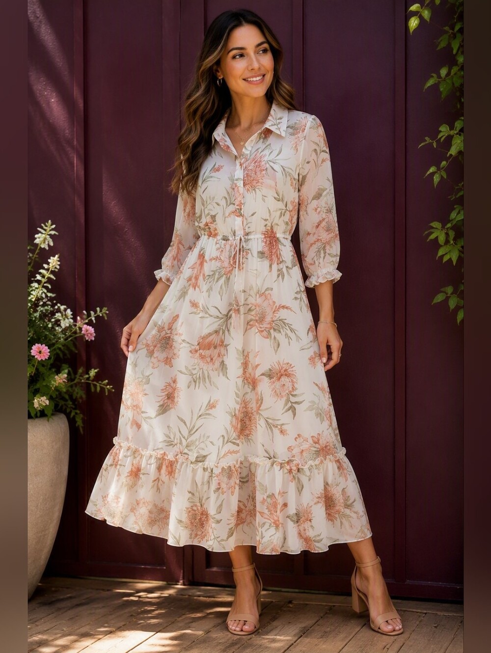 Kate°Lily Floral Collared Midi Dress